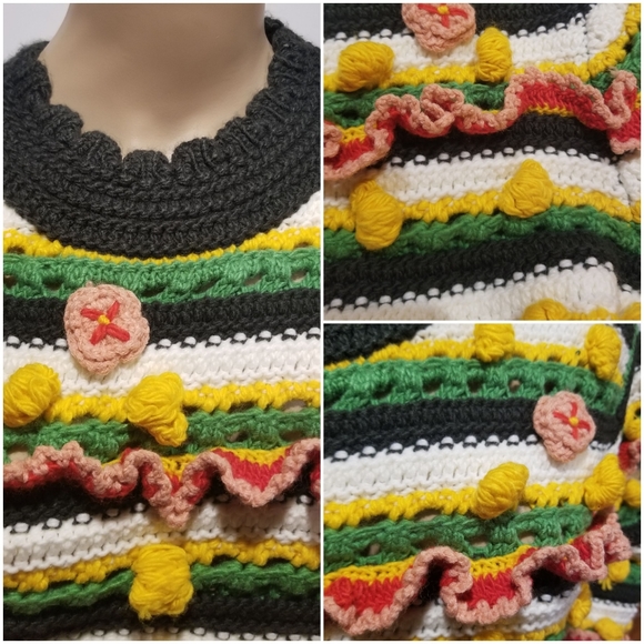 Zara chunky embellished bobble pom pom sweater, limited oversized floral knit - Picture 7 of 9